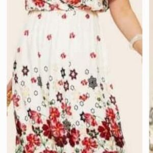 Floral White and Red Dress